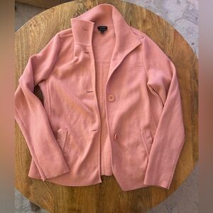 Talbots Italian Merino Wool Coral Pink Mock Neck Cardigan Sweater Size Medium